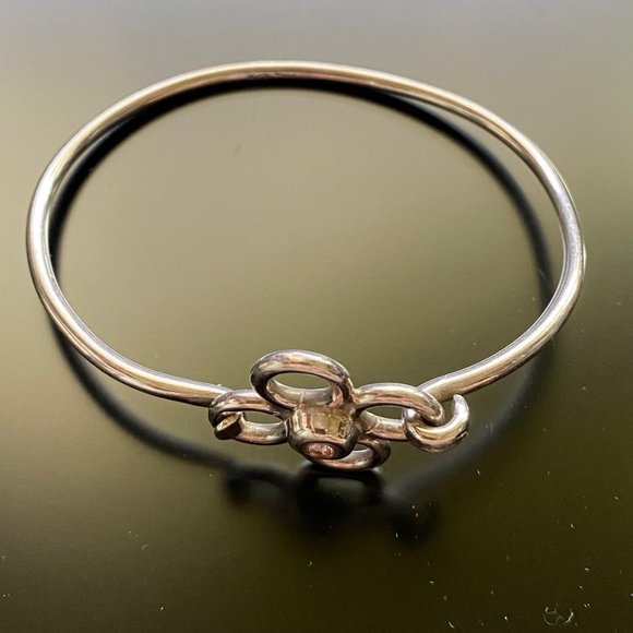 Vintage Mexico 925 Silver Flower Bangle Bracelet w/Pink Crystal Center - Picture 2 of 11